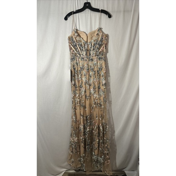 NWT $798 Mac Duggal [ 4 ] 79313 Embroidered Spaghetti‎ Strap Trumpet Gown Nude - Picture 12 of 15